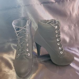 Black Suede Heeled Boots - Size 6.5